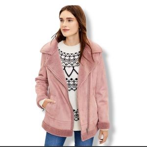 Anne Taylor LOFT Pink Faux Suede Aviator Jacket Size XL 14-16